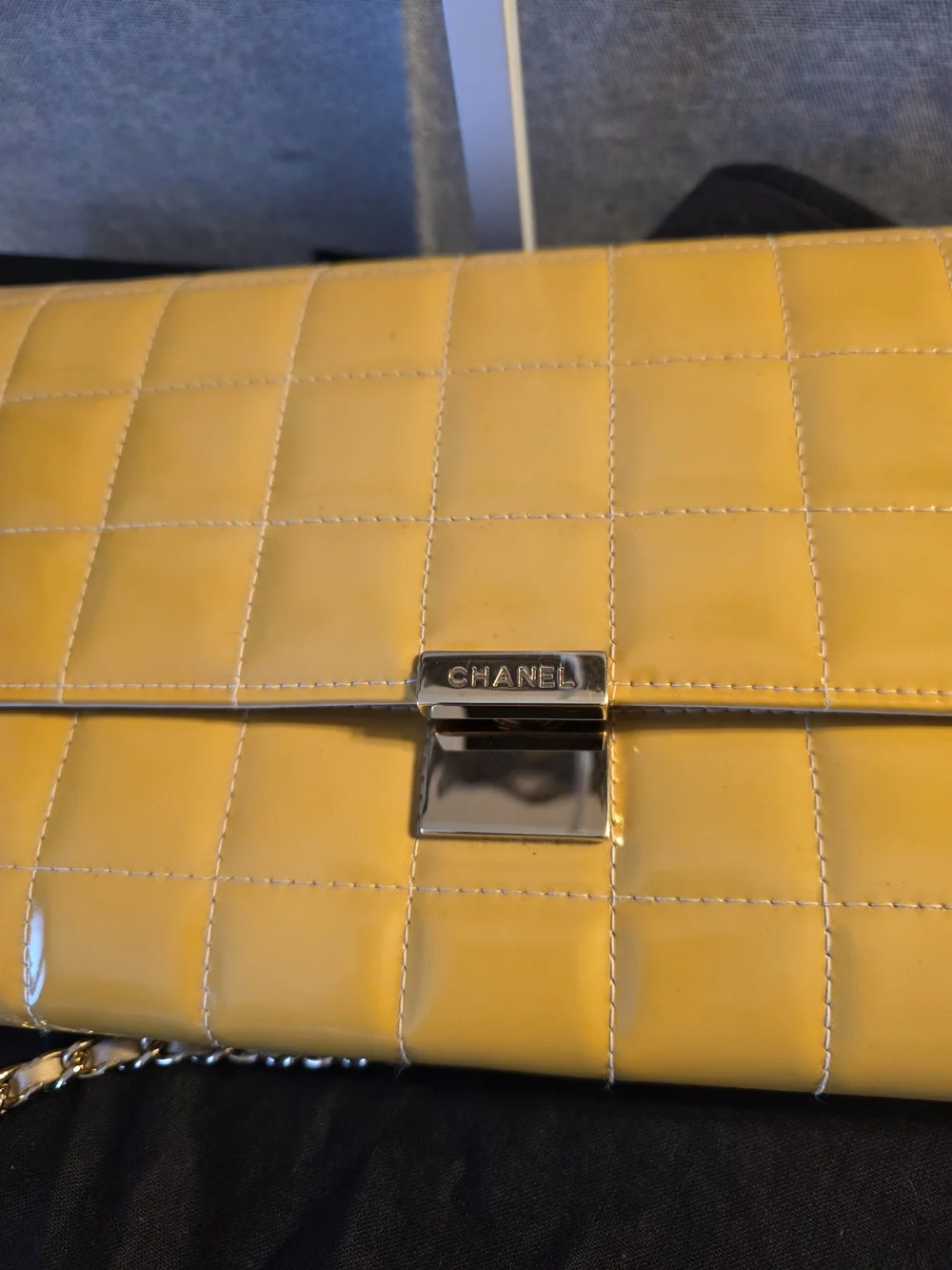 CHANEL Yellow Patent Leather Chocolate Bar Clutch
